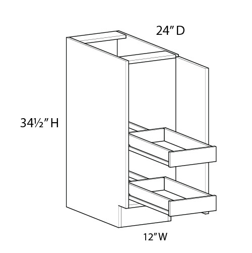Euro Max Saratoga 12" Base Cabinet w/(2) Roll-out Trays Installed - (1) FH Door