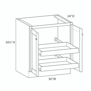 Euro Max LENOX HILL PM B36BFH (RT2) 36" Base Cabinet w/(2) Roll-out Trays Installed {Butt Doors} - (2) FH Doors