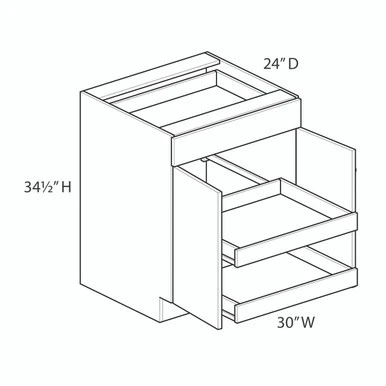 Euro Max LENOX HILL PM B30B (RT2) 30" Base Cabinet w/(2) Roll-out Trays Installed {Butt Doors} - (2) Doors / (1) Drawer