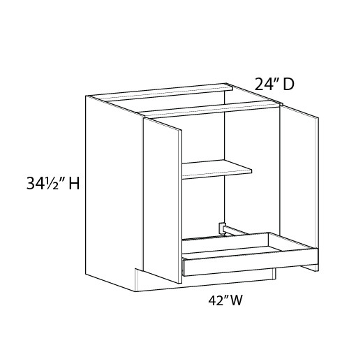 Euro Max GRAMERCY B42FH (RT1) 42" Base Cabinet w/(1) Roll-out Tray Installed - (2) FH Doors
