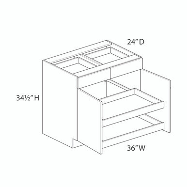Euro Max GRAMERCY B B36B (RT2) 36" Base Cabinet w/(2) Roll-out Trays Installed {Butt Doors} - (2) Doors / (2) Drawers