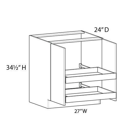 Euro Max GRAMERCY B27BFH (RT2) 27" Base Cabinet w/(2) Roll-out Trays Installed {Butt Doors} - (2) FH Doors