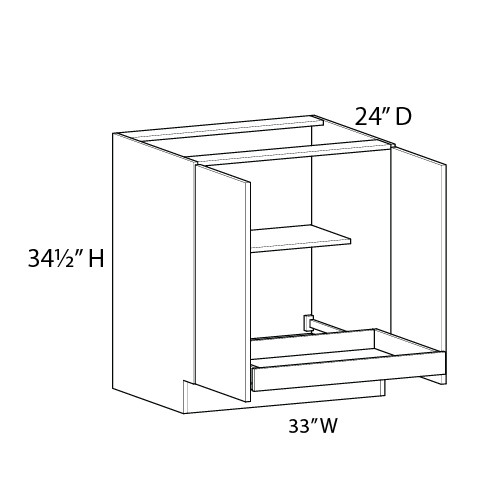Euro Value Ithaca 33" Base Cabinet w/(1) Roll-out Tray Installed {Butt Doors} - (2) FH Doors