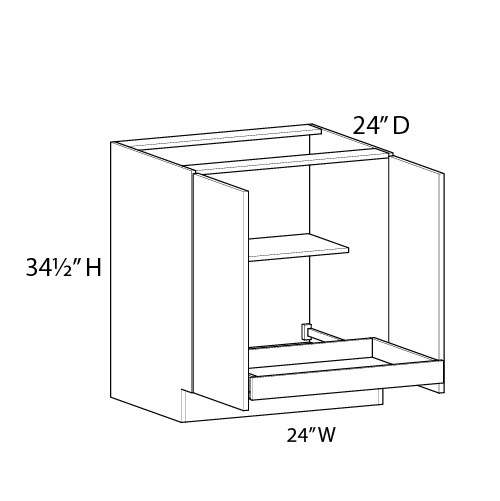 Euro Value Saratoga 24" Base Cabinet w/(1) Roll-out Tray Installed {Butt Doors} - (2) FH Doors