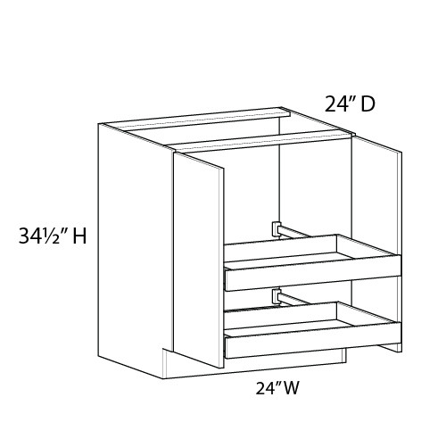 Euro Value LENOX HILL HG 24" Base Cabinet w/(2) Roll-out Trays Installed {Butt Doors} - (2) FH Doors