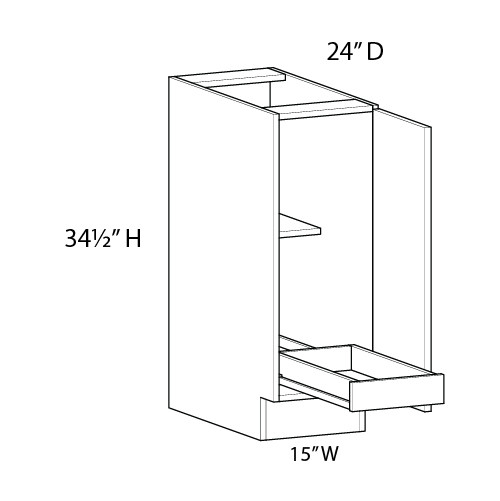 Euro Value LENOX HILL PM 15" Base Cabinet w/(1) Roll-out Tray Installed - (1) FH Door