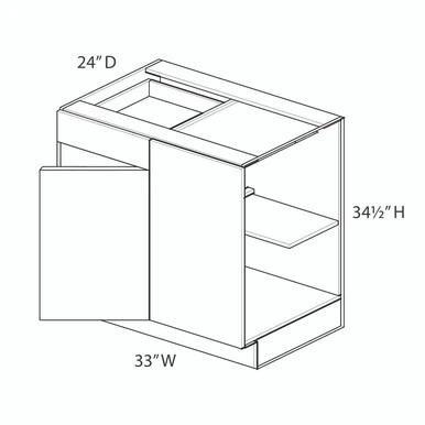Euro Value LENOX HILL PM Base Corner Cabinet Blind Right - Pull 39"-42" {Actual Width 33"} - (1) Door / (1) Drawer