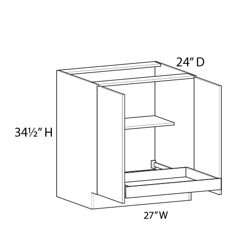 Euro Value GRAMERCY A 27" Base Cabinet w/(1) Roll-out Tray Installed {Butt Doors} - (2) FH Doors