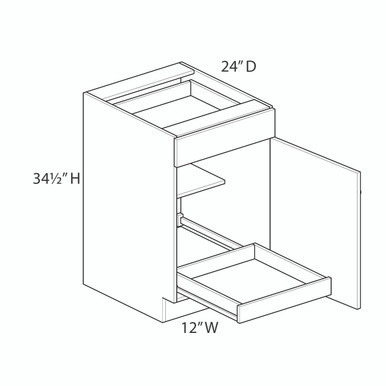 Euro Value GRAMERCY B 12" Base Cabinet w/(1) Roll-out Tray Installed - (1) Door / (1) Drawer