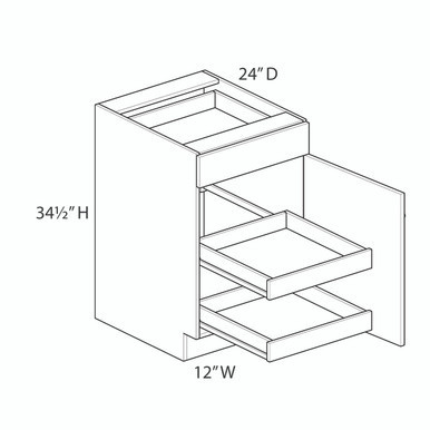 Euro Value GRAMERCY C 12" Base Cabinet w/(2) Roll-out Trays Installed - (1) Door / (1) Drawer