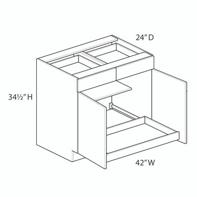 Euro Value GRAMERCY C 42" Base Cabinet w/(1) Roll-out Tray Installed - (2) Doors / (2) Drawers