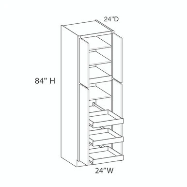 Euro Value GRAMERCY C Utility Cabinet w/(3) Roll-out Tray Installed {24" x 84" H - Butt Doors} - (4) Doors