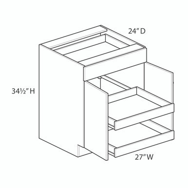 27" Base Cabinet w/(2) Roll-out Trays Installed {Butt Doors} - (2) Doors / (1) Drawer