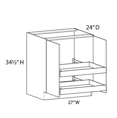 Euro Max Ithaca 27" Base Cabinet w/(2) Roll-out Trays Installed {Butt Doors} - (2) FH Doors