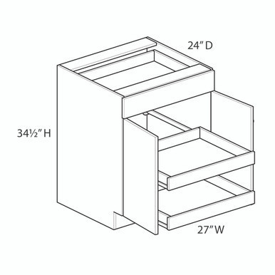 Euro Value Gramercy Shaker 27" Base Cabinet w/(2) Roll-out Trays Installed {Butt Doors} - (2) Doors / (1) Drawer