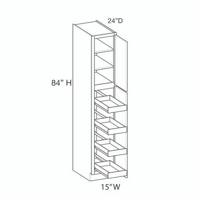 Euro Value Gramercy Shaker Utility Cabinet w/(4) Roll-out Tray Installed {15" x 84" H} - (2) Doors