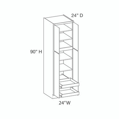 Euro Value Gramercy Shaker Utility Cabinet w/(2) Roll-out Tray Installed {24" x 90" H - Butt Doors} - (4) Doors