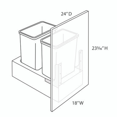 Euro Value Gramercy Shaker 18" Base Cabinet Pull-out Wastebasket w/Soft Close - (1) Door / (1) Drawer / Dbl 35 Qt {Rev-A-Shelf 4WCSC1835DMND2 Factory Installed}