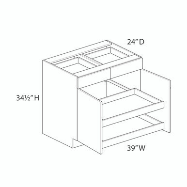 Euro Value Gramercy Shaker 39" Base Cabinet w/(2) Roll-out Trays Installed - (2) Doors / (2) Drawers