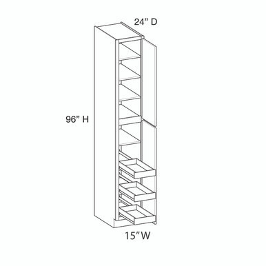 Euro Value Gramercy Shaker Utility Cabinet w/(3) Roll-out Tray Installed {15" x 96" H} - (2) Doors