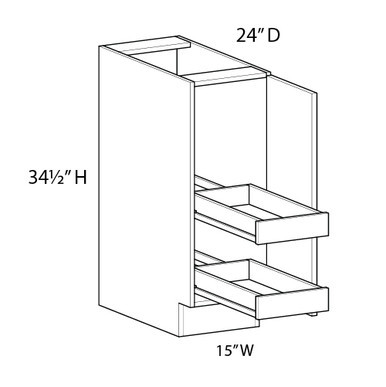 Euro Value Gramercy Shaker 15" Base Cabinet w/(2) Roll-out Trays Installed - (1) FH Door