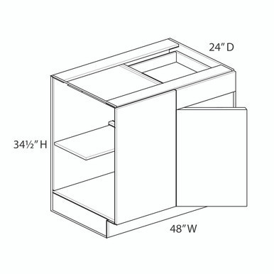 Euro Max Gramercy Shaker Base Corner Cabinet Blind Left - Pull 48"-51" {Actual Width 48"} - (1) Door / (1) Drawer