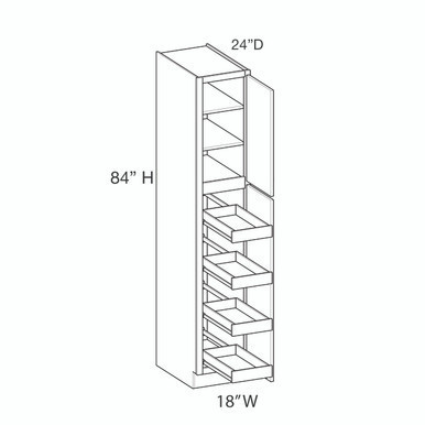 Euro Max Gramercy Shaker Utility Cabinet w/(4) Roll-out Tray Installed {18" x 84" H} - (2) Doors