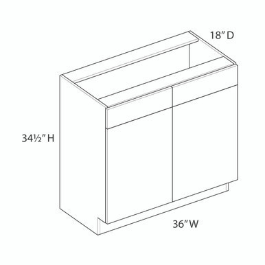 Euro Max Gramercy Shaker Vanity Sink Base {36" x 18" D - Butt Doors} - (2) Doors / (2) False Front