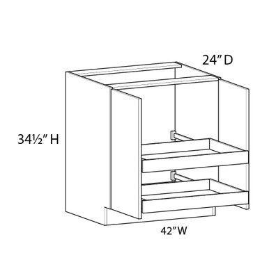 Euro Max Gramercy Shaker 42" Base Cabinet w/(2) Roll-out Trays Installed - (2) FH Doors