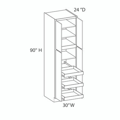 Euro Max Gramercy Shaker Utility Cabinet w/(3) Roll-out Tray Installed {30" x 90" H - Butt Doors} - (4) Doors
