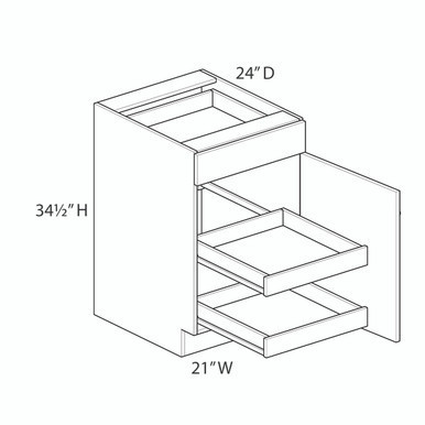 Euro Max Gramercy Shaker 21" Base Cabinet w/(2) Roll-out Trays Installed - (1) Door / (1) Drawer