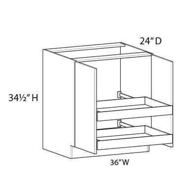 Euro Max Gramercy Shaker 36" Base Cabinet w/(2) Roll-out Trays Installed {Butt Doors} - (2) FH Doors