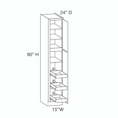 Euro Max Gramercy Shaker Utility Cabinet w/(3) Roll-out Tray Installed {15" x 90" H} - (2) Doors