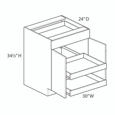 Euro Max Gramercy Shaker 30" Base Cabinet w/(2) Roll-out Trays Installed {Butt Doors} - (2) Doors / (1) Drawer