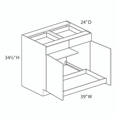 Euro Max Gramercy Shaker 39" Base Cabinet w/(1) Roll-out Tray Installed - (2) Doors / (2) Drawers