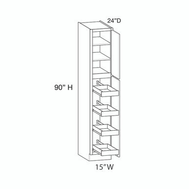 Euro Max Gramercy Shaker Utility Cabinet w/(4) Roll-out Tray Installed {15" x 90" H} - (2) Doors
