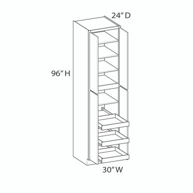 Euro Max Gramercy Shaker Utility Cabinet w/(3) Roll-out Tray Installed {30" x 96" H - Butt Doors} - (4) Doors