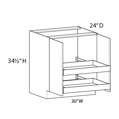 Euro Max Gramercy Shaker 30" Base Cabinet w/(2) Roll-out Trays Installed {Butt Doors} - (2) FH Doors