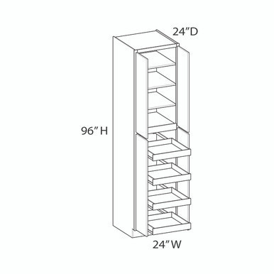Euro Max Gramercy Shaker Utility Cabinet w/(4) Roll-out Tray Installed {24" x 96" H - Butt Doors} - (4) Doors