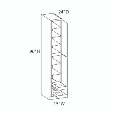 Euro Max Gramercy Shaker Utility Cabinet w/(2) Roll-out Tray Installed {15" x 96" H} - (2) Doors