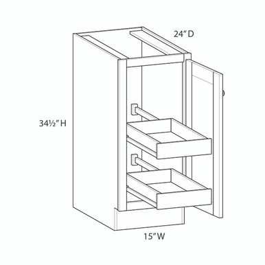 Euro Max Gramercy Shaker 15" Base Cabinet w/(2) Roll-out Trays Installed - (1) FH Door