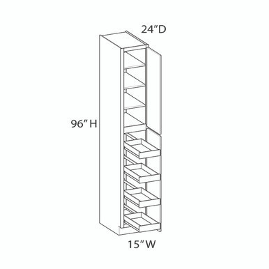 Euro Max Gramercy Shaker Utility Cabinet w/(4) Roll-out Tray Installed {15" x 96" H} - (2) Doors