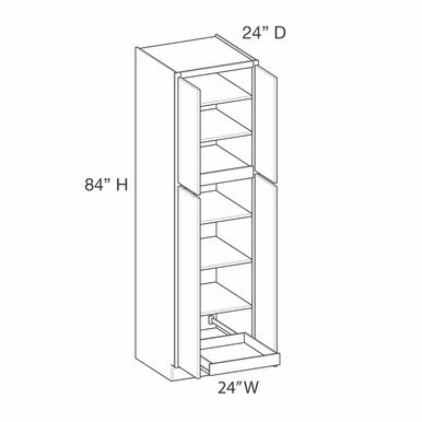 Euro Max Gramercy Shaker Utility Cabinet w/(1) Roll-out Tray Installed {24" x 84" H - Butt Doors} - (4) Doors