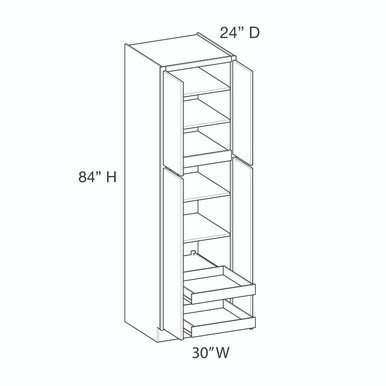 Euro Max Gramercy Shaker Utility Cabinet w/(2) Roll-out Tray Installed {30" x 84" H - Butt Doors} - (4) Doors