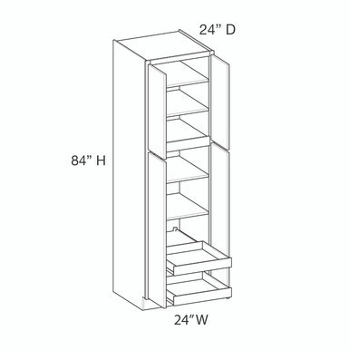 Euro Max Gramercy Shaker Utility Cabinet w/(2) Roll-out Tray Installed {24" x 84" H - Butt Doors} - (4) Doors