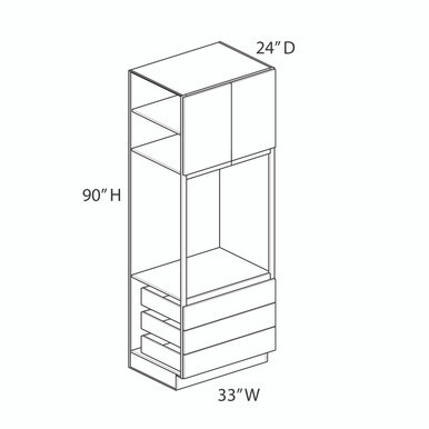 Euro Max Gramercy Shaker Triple Drawer Oven Cabinet {33" x 90" H} - (2) Doors / (3) Drawers