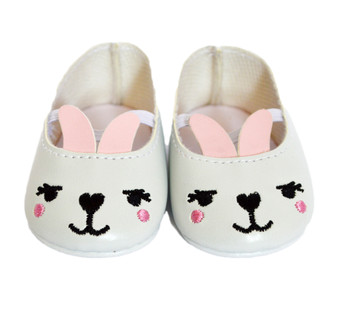 18 Inch Doll Shoes- White Leather Bunny Shoes