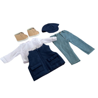 Kennedy and Friends Little Outdoor Explorer Outfit –Blue Quilted Vest, Denim Jeans & Accessories – Fits All 18-Inch Fashion Dolls