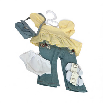 Kennedy and Friends Yellow Gingham Top and Embroidered Jeans Outfit with Purse – Fits All 18 Inch Dolls
