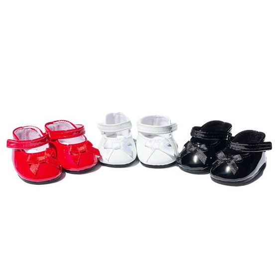 18 Inch Doll Shoes- Bow Mary Janes- Red Black White